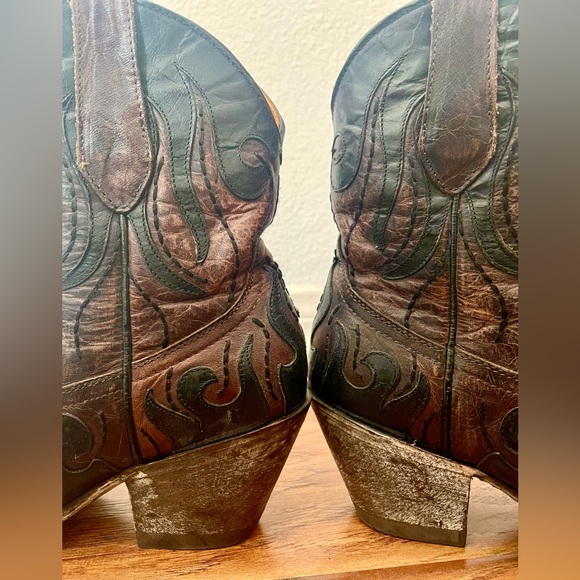 Old Gringo Cowboy Boots Brown Leather Embroidered Flame - Picture 5 of 12